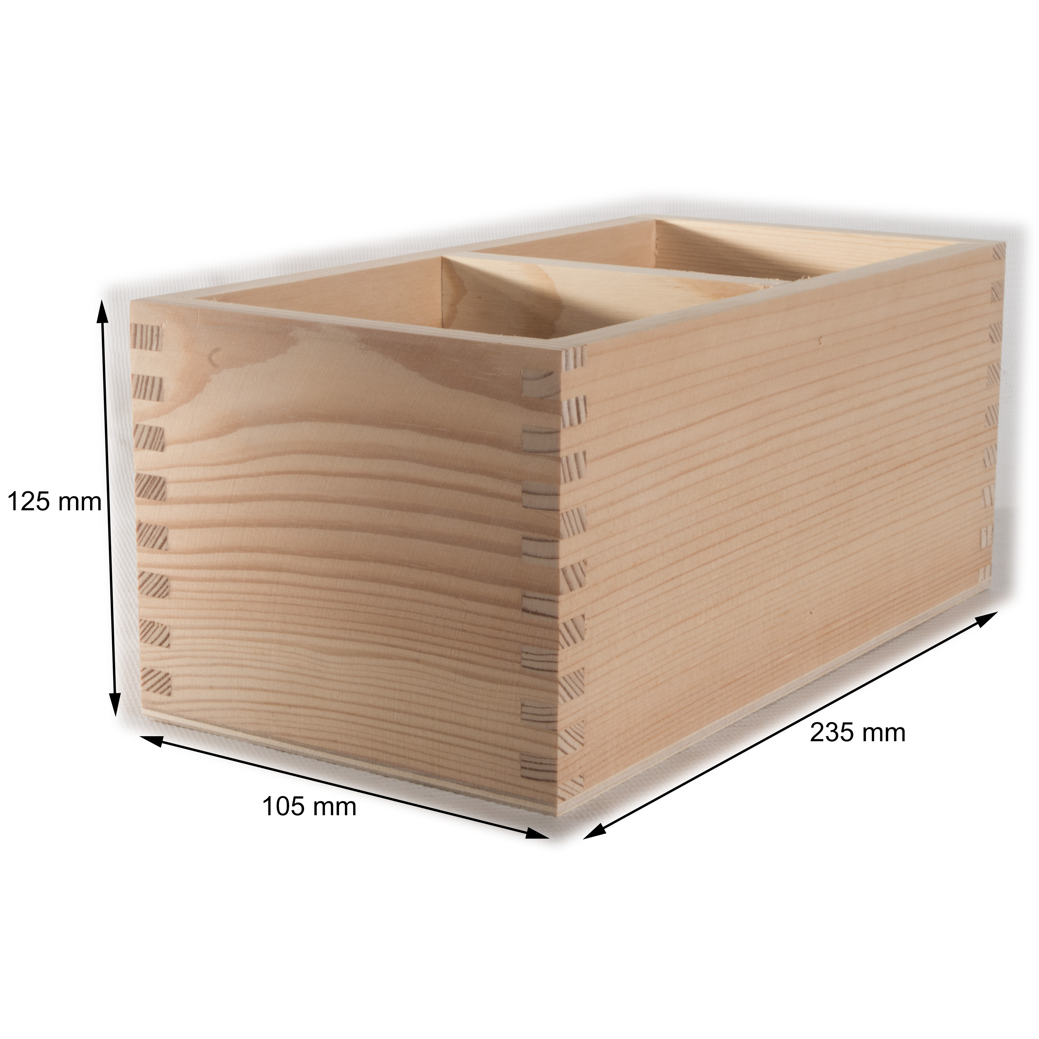 Rechteckig Holz Offen Behälter 2 Fächer Kiste / 23.5 x 10.5 X 12.5 CM